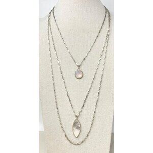 Stella & Dot Triple Layer Silver Necklace With Mother Of Pearl Pendants